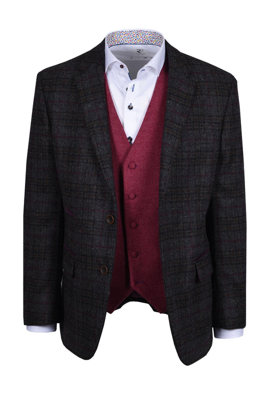 Veste Mazzelli à carreaux prune anthracite