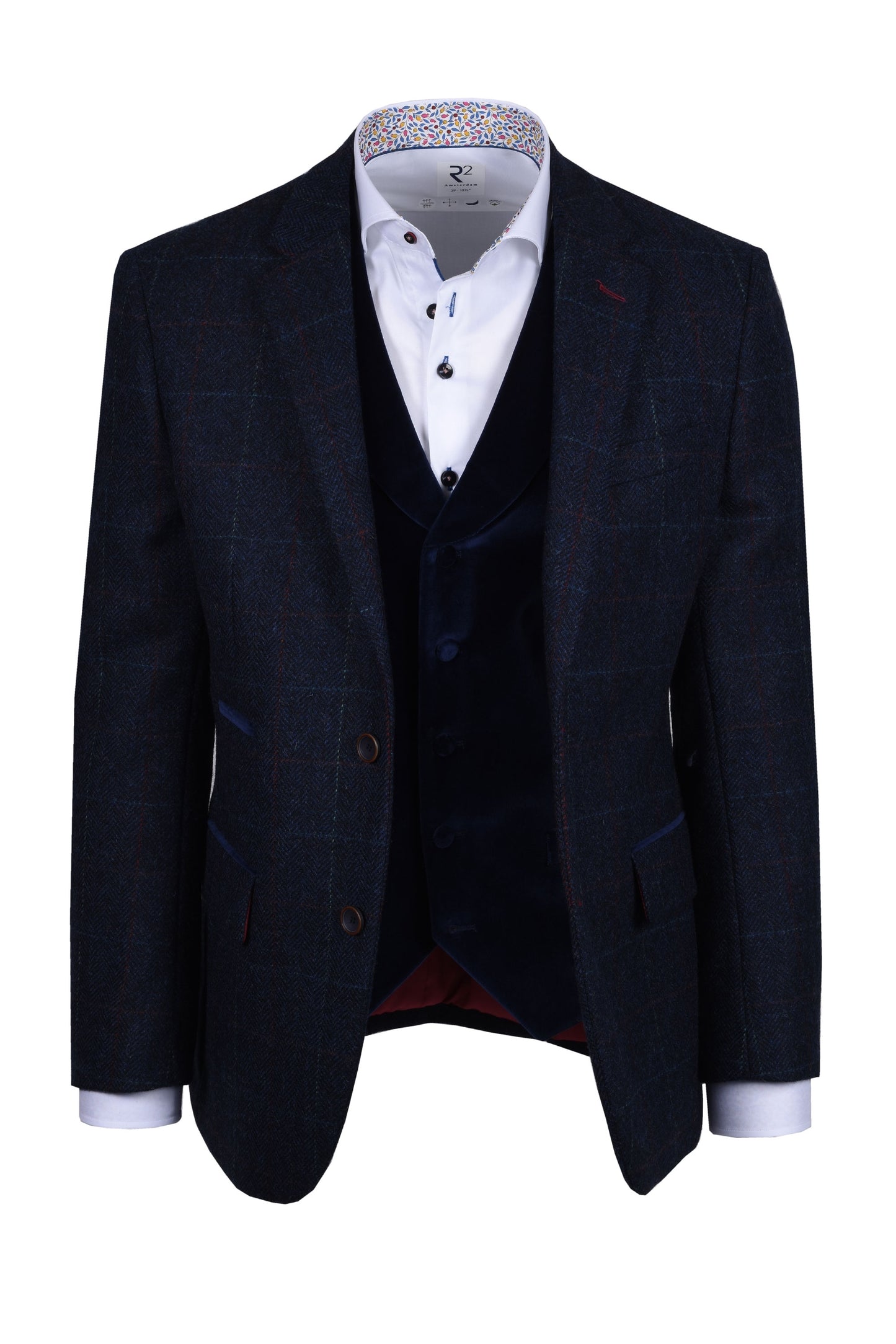Giacca e gilet Mazelli blu rosso a quadri