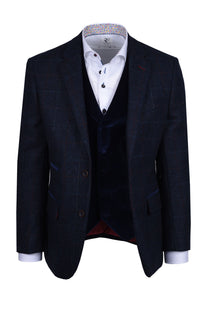 Mazelli Jacket And Waistcoat Blue Red Check Mazzelli