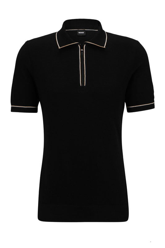 Polo en maille à demi-zip Boss Oleonardo noir