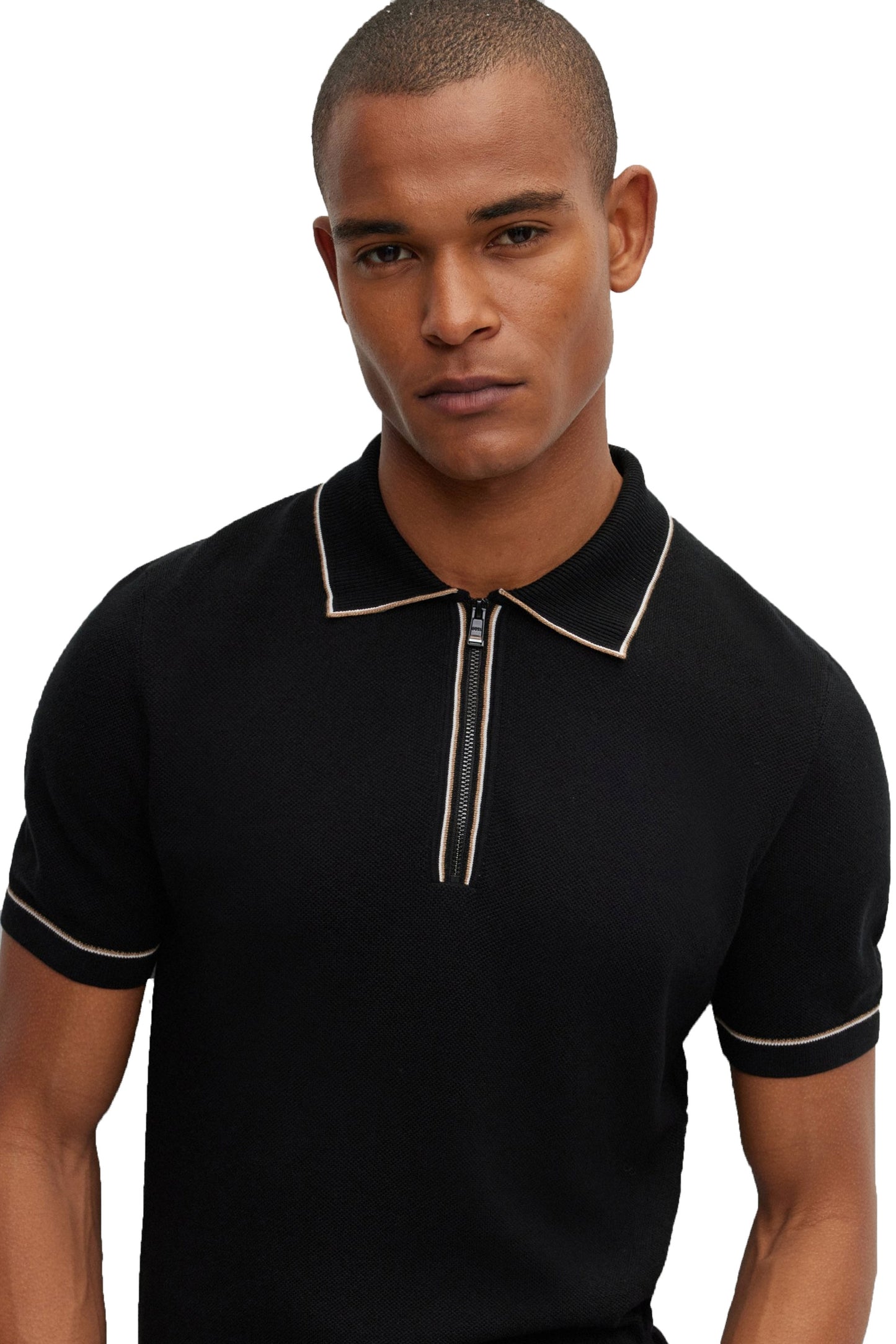 Polo in maglia con mezza zip Boss Oleonardo nera