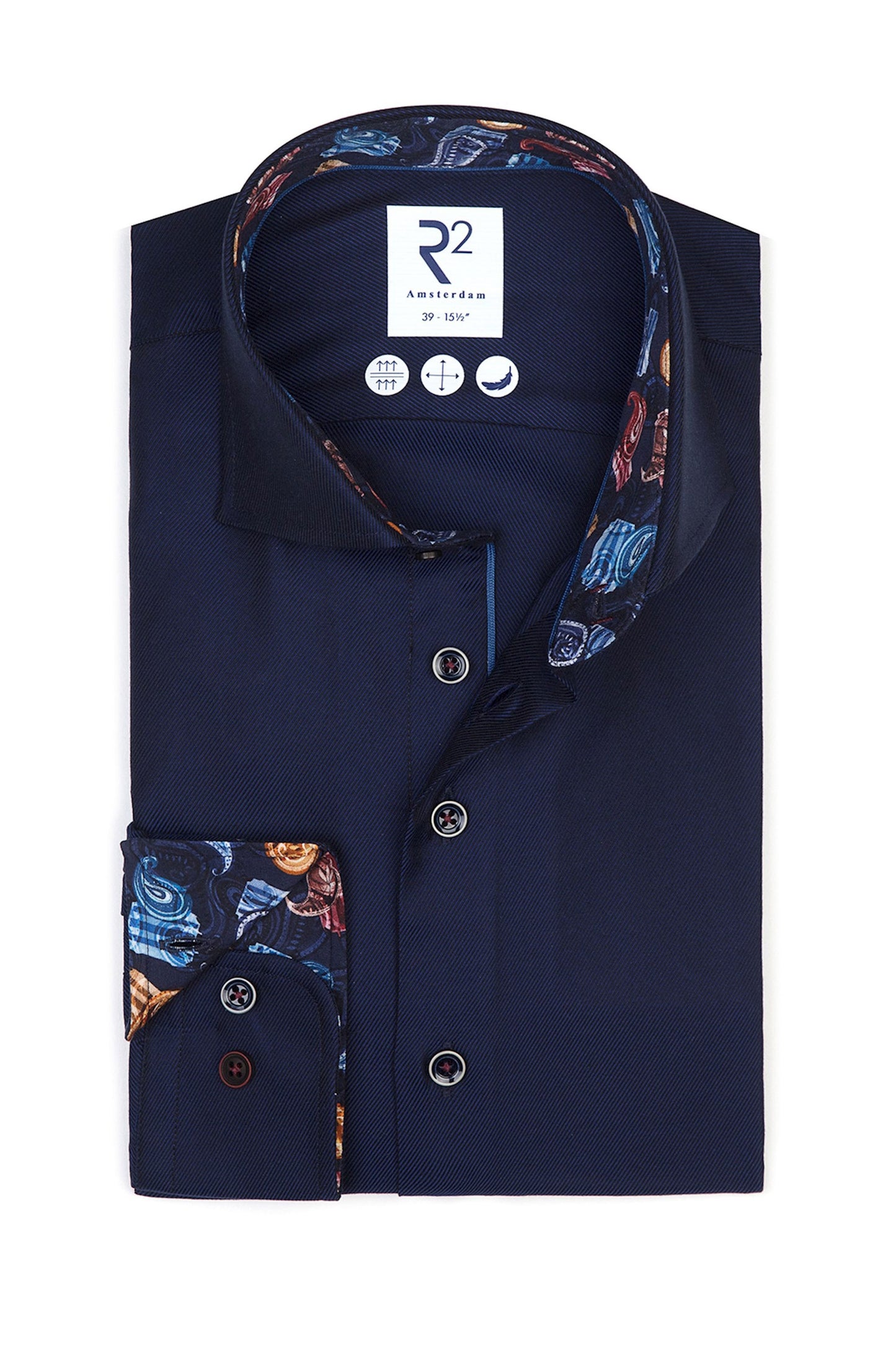Camicia R2 blu navy con rifiniture Paisley blu navy