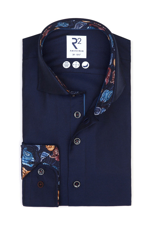 Camicia R2 blu navy con rifiniture Paisley blu navy