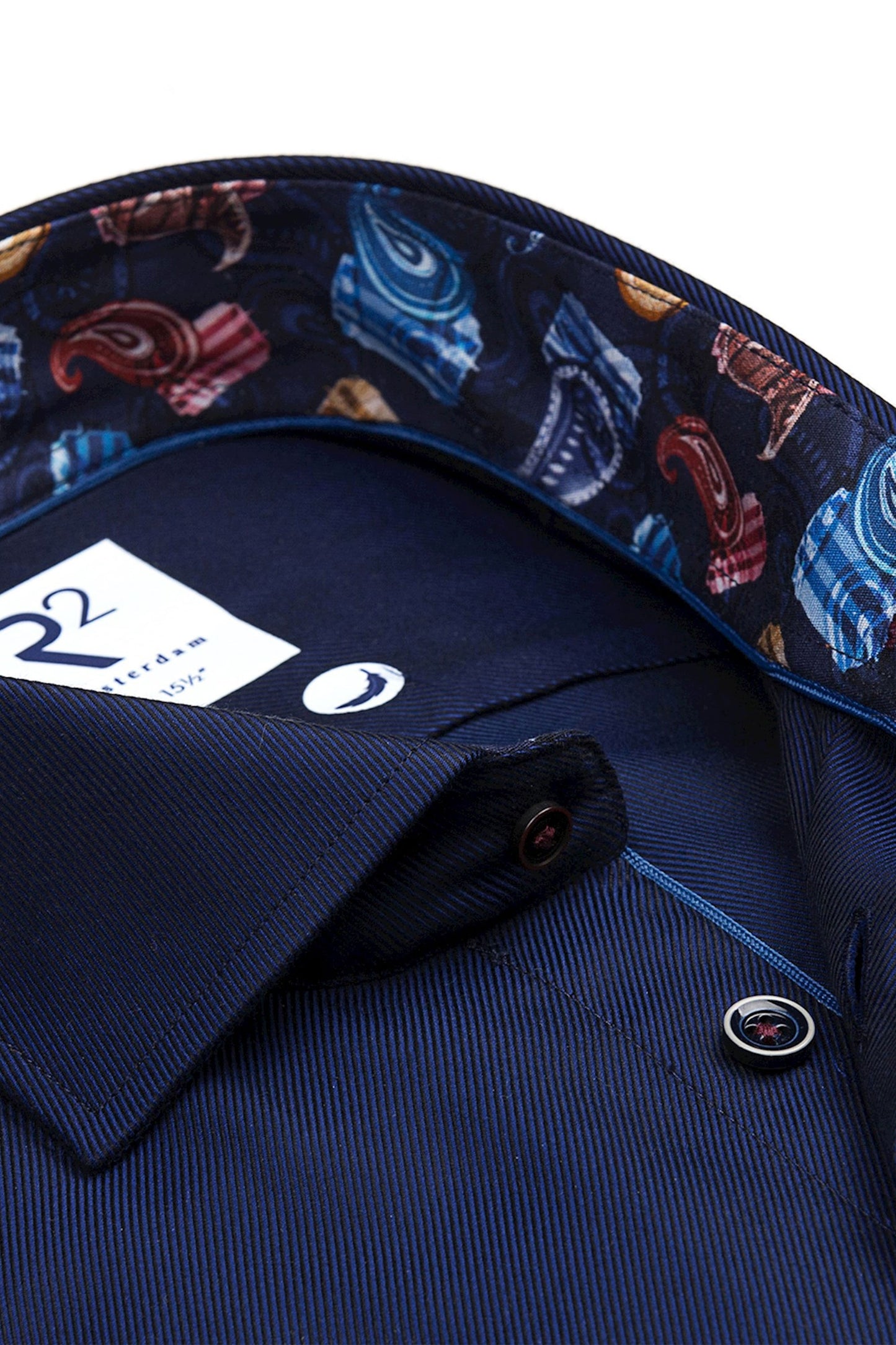 Camicia R2 blu navy con rifiniture Paisley blu navy