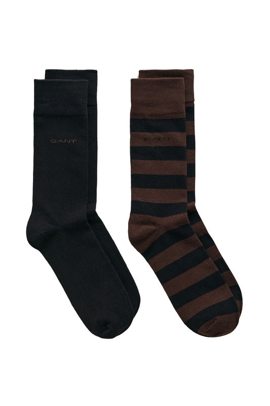 Gant 2 Pack Barstripe and Solid Socks Rich Brown