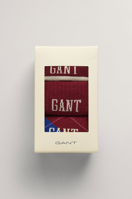 Gant Argyle And Stripe 3 Pack Socks Plumped Red