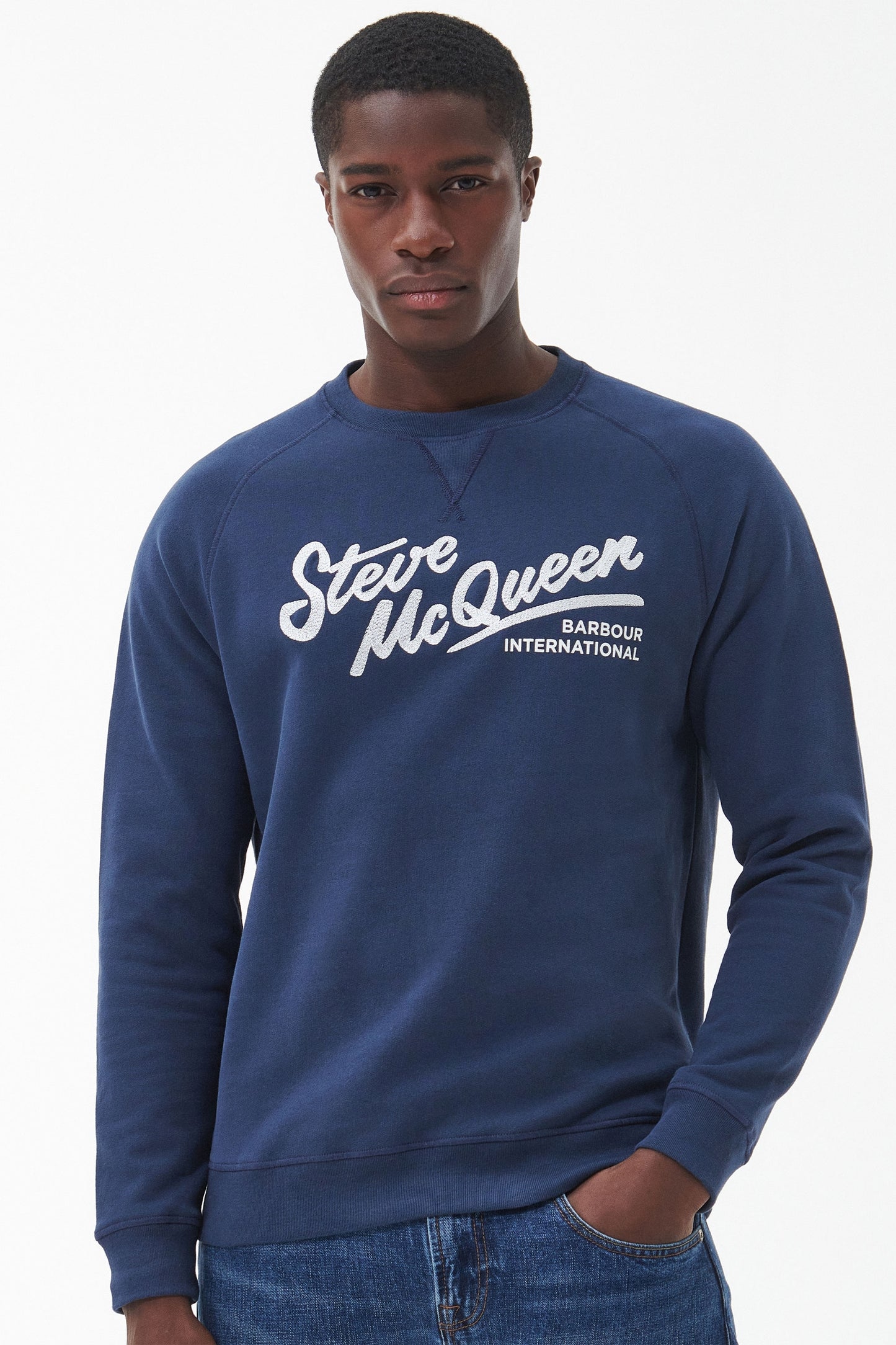 Felpa girocollo Barrbour Steve Mcqueen Frankie Oxford blu navy