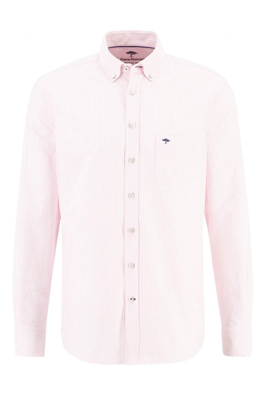 Fynch-Hatton Long Sleeved Oxford Button Down Collar Shirt Pink Stripe