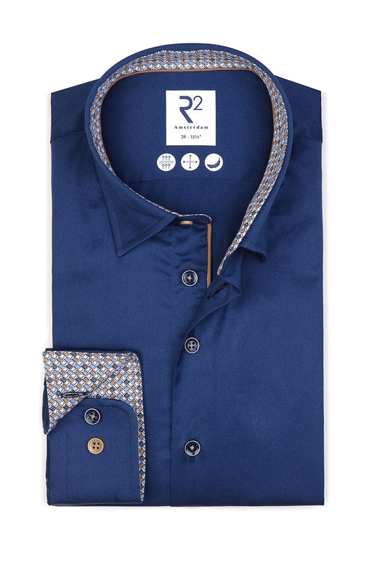 Camicia blu con bottoni nascosti R2