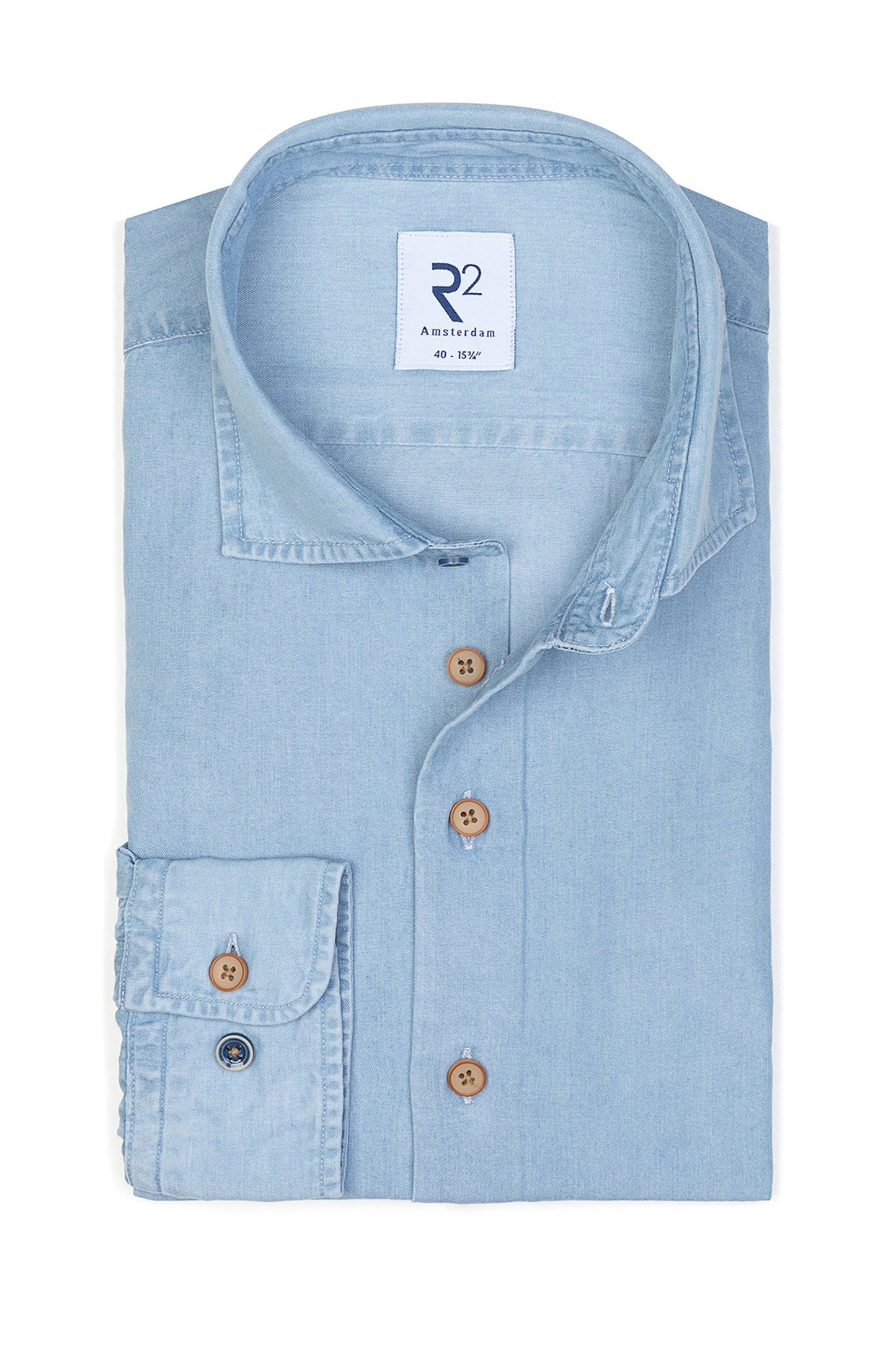Camicia casual R2 con colletto morbido in denim chiaro