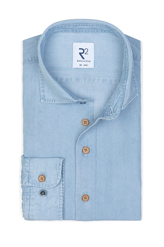 Camicia casual R2 con colletto morbido in denim chiaro