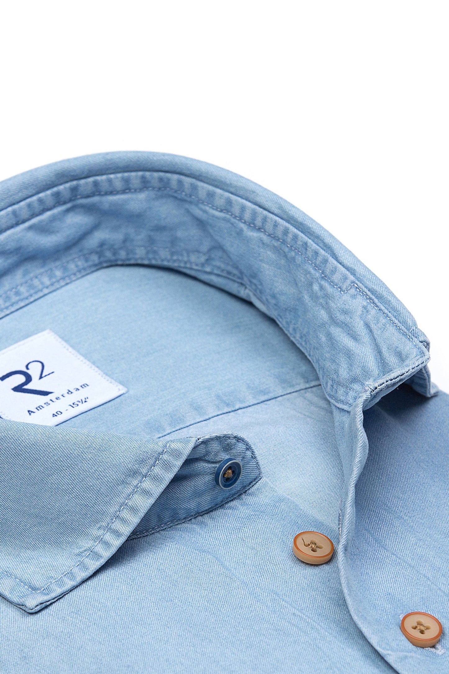 Camicia casual R2 con colletto morbido in denim chiaro