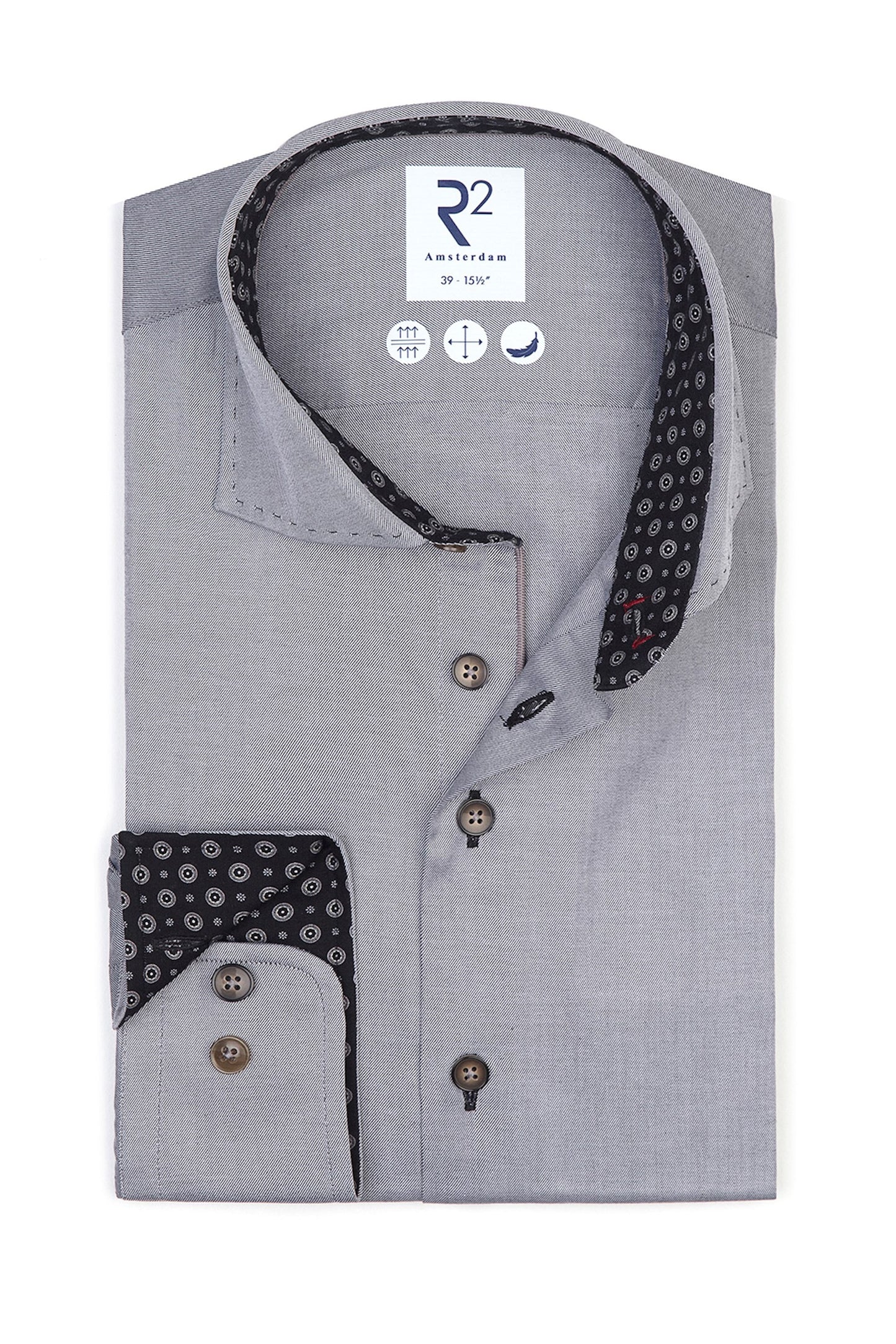 R2 Grey Shirt With Stitched Collar Detail