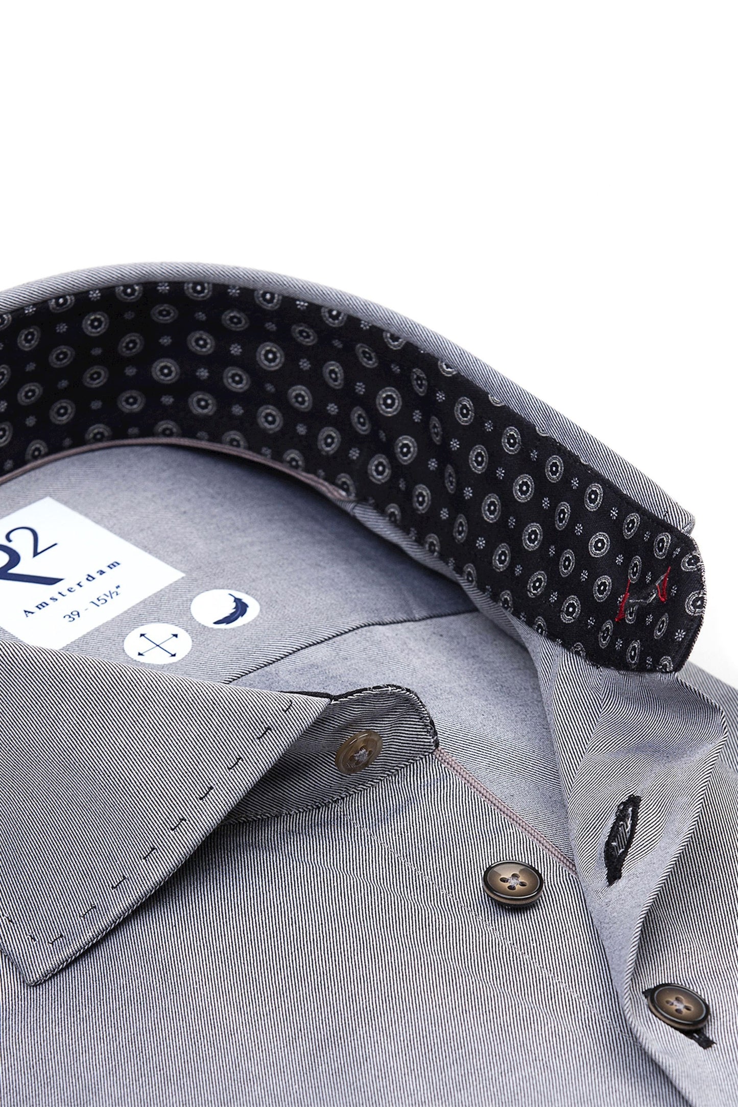R2 Grey Shirt With Stitched Collar Detail