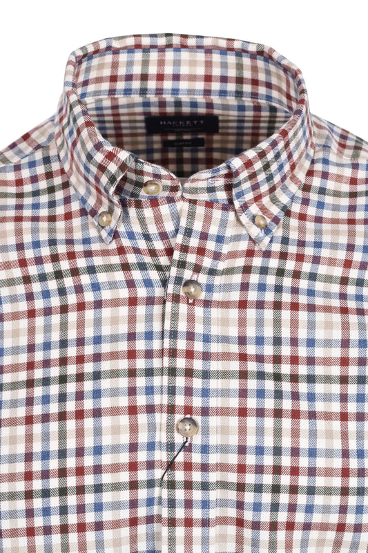 Hackett Flannel 3 Col Gingham Check Shirt Burgundy/Blue/Green