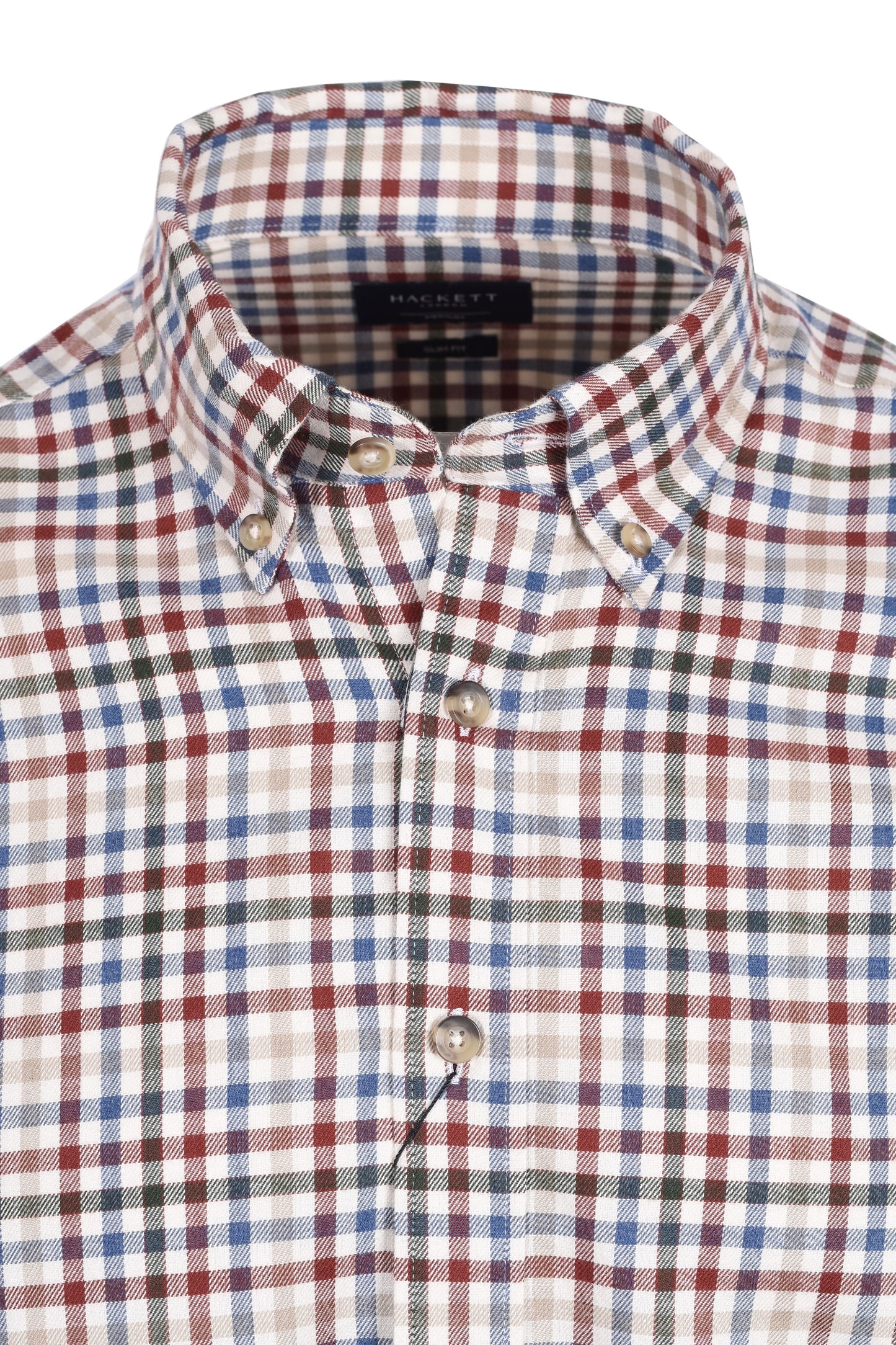 Hackett Flannel 3 Col Gingham Check Shirt Burgundy/Blue/Green