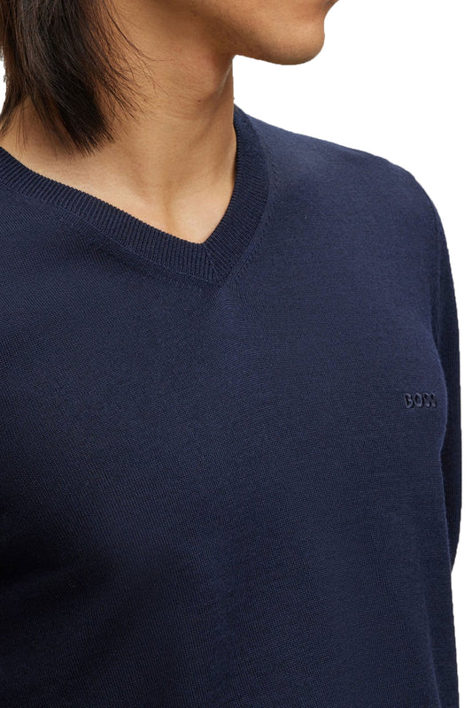 Boss Baram-l V-neck Knitwear Dark Blue