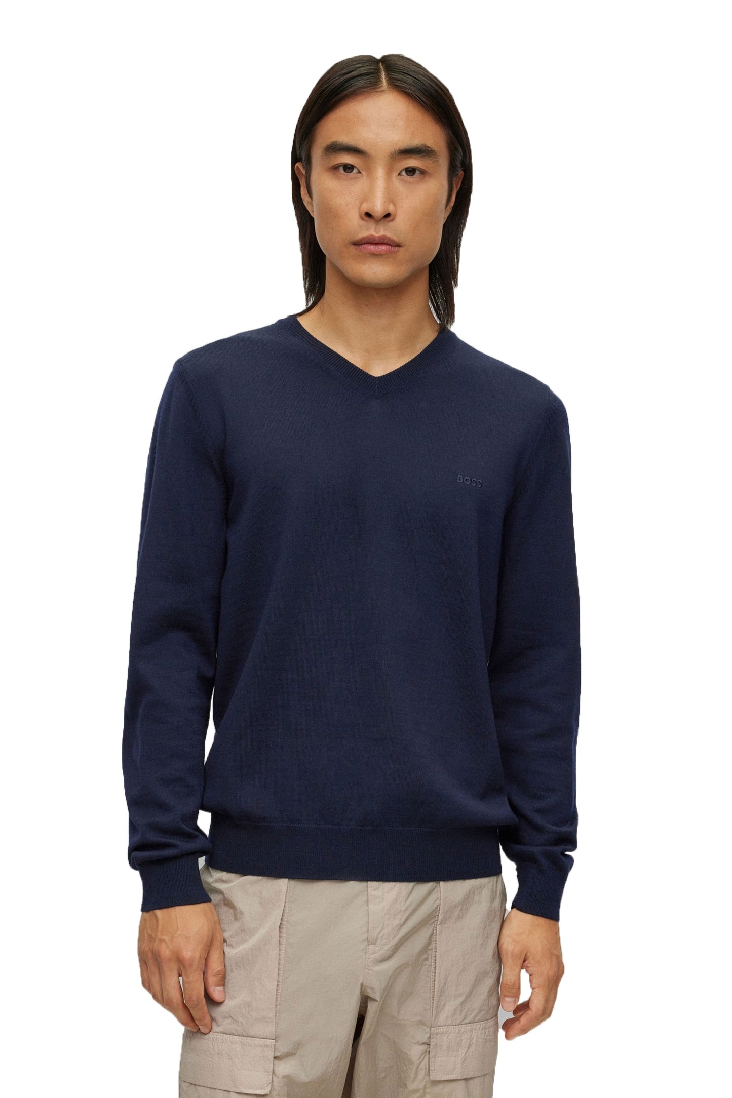 Boss Baram-l V-neck Knitwear Dark Blue