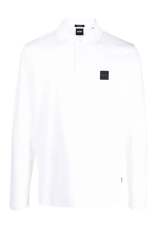 Boss Pado 08 Long Sleeved Polo Shirt White
