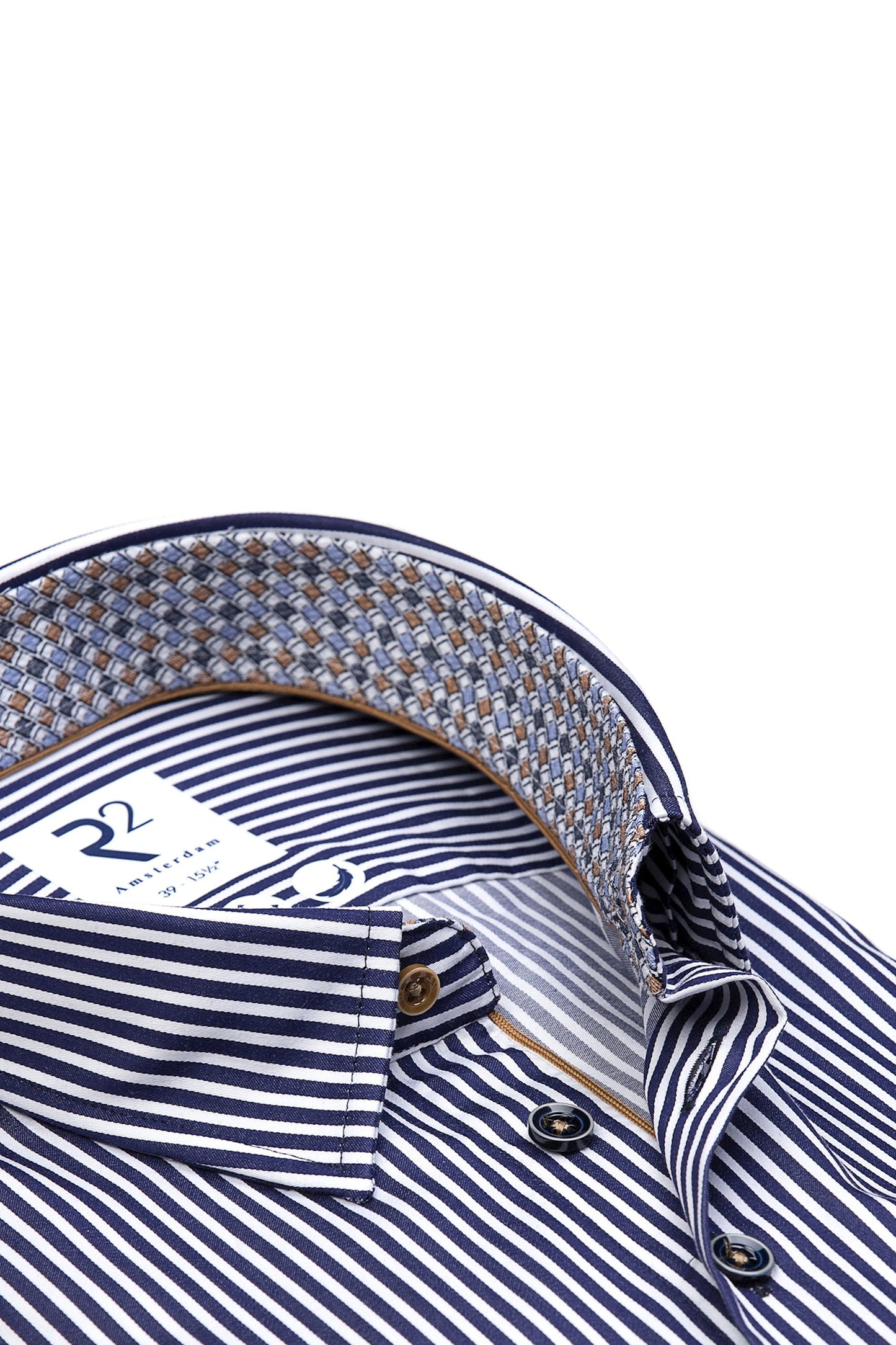 Camicia a righe blu navy con bottoni nascosti R2
