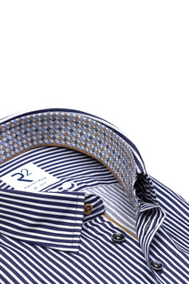 R2 Hidden Button Down Navy Stripe Shirt R2