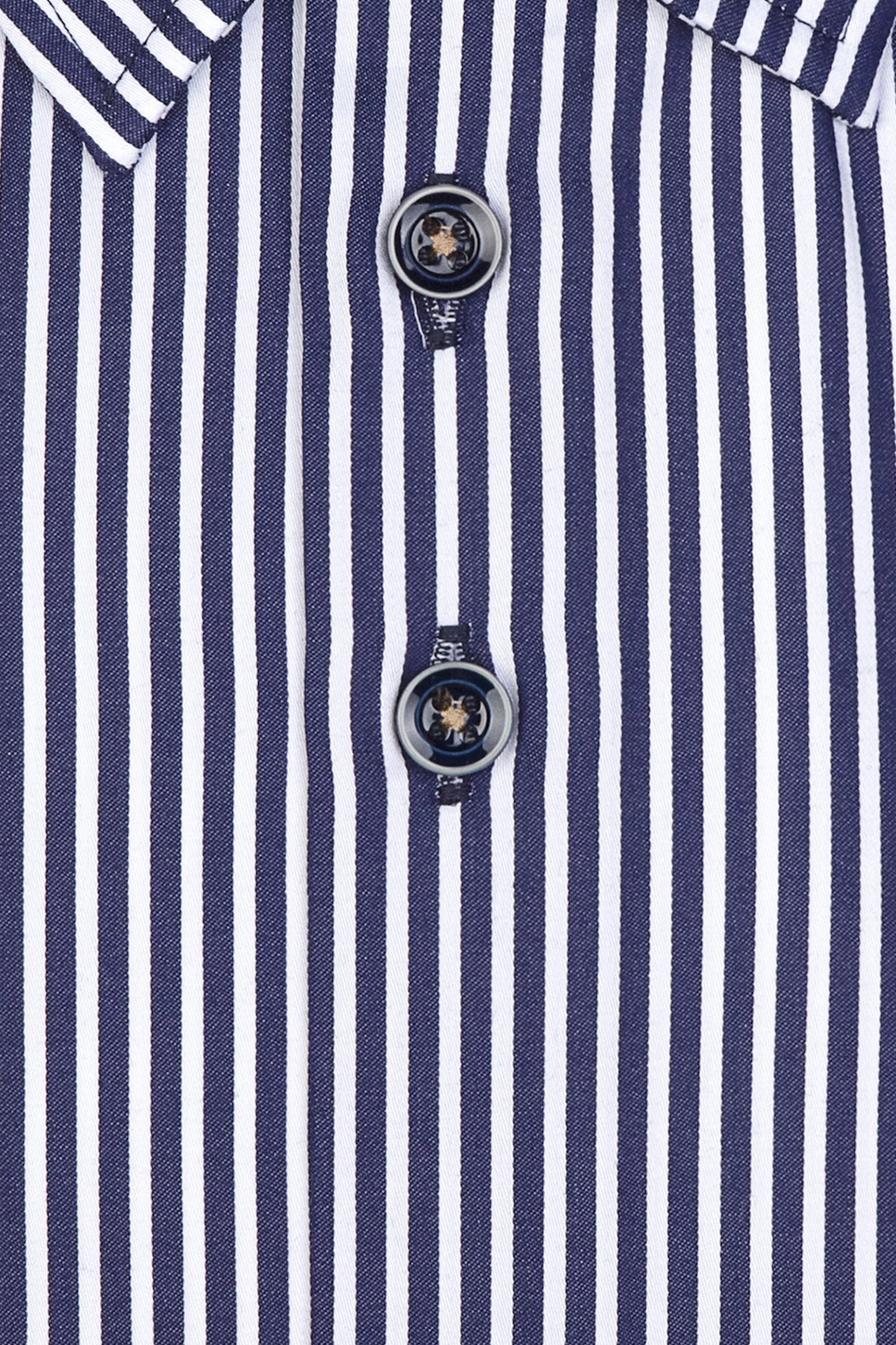 Camicia a righe blu navy con bottoni nascosti R2