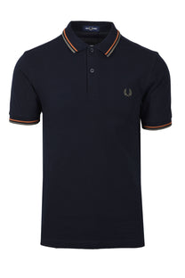 Fred Perry Twin Tipped Polo Shirt Navy/Nut Flake/Field Green Fred Perry Michael Stewart Menswear  Polo Shirts