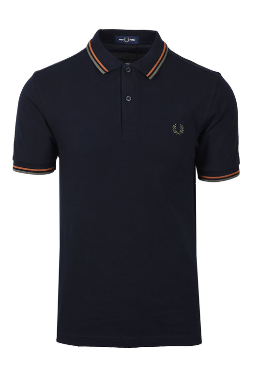 Fred Perry Twin Tipped Polo Shirt Navy/Nut Flake/Field Green Fred Perry Michael Stewart Menswear  Polo Shirts