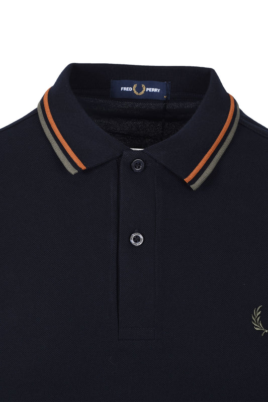 Fred Perry Twin Tipped Polo Shirt Navy/Nut Flake/Field Green Fred Perry Michael Stewart Menswear  Polo Shirts