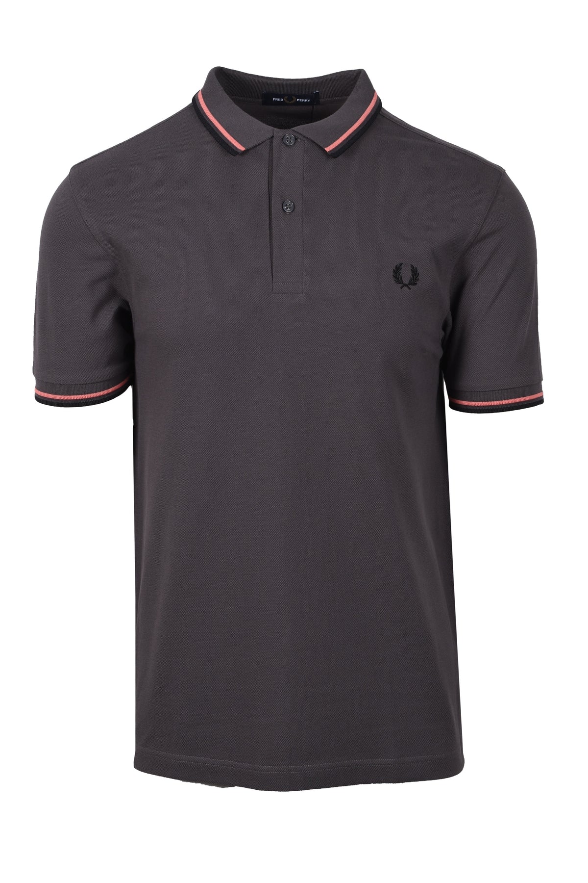 Fred Perry Twin Tipped Polo Shirt Gun Metal/Coral/Black Fred Perry Michael Stewart Menswear  Polo Shirts