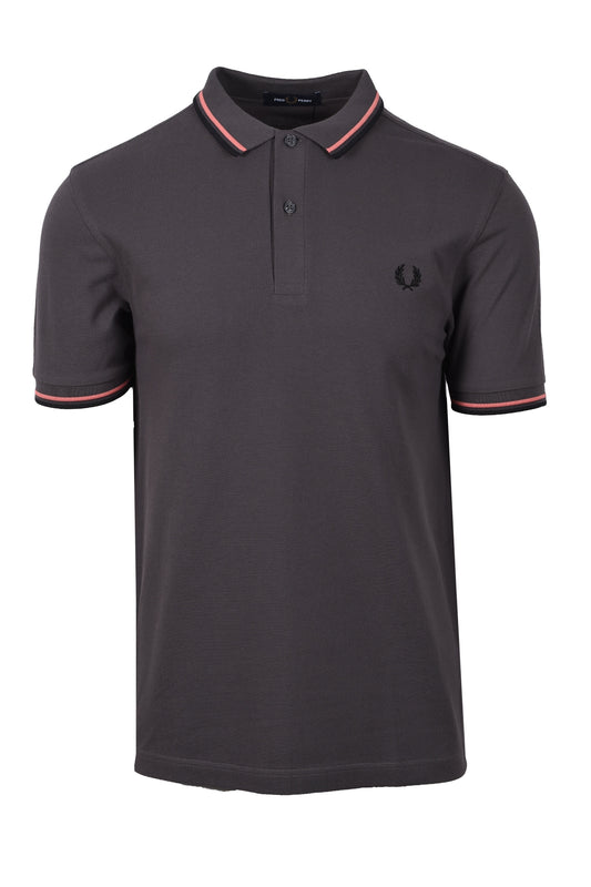 Fred Perry Twin Tipped Polo Shirt Gun Metal/Coral/Black Fred Perry Michael Stewart Menswear  Polo Shirts