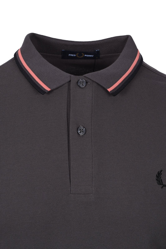 Fred Perry Twin Tipped Polo Shirt Gun Metal/Coral/Black Fred Perry Michael Stewart Menswear  Polo Shirts