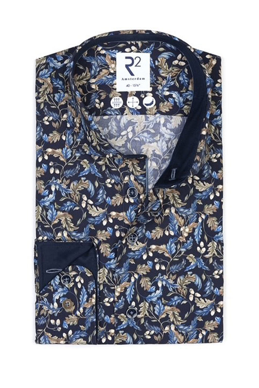 R2 Acorn Print Long Sleeved Shirt Navy