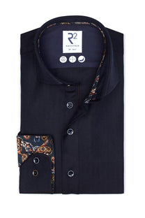R2 Cut Away Collar Long Sleeved Shirt Navy R2