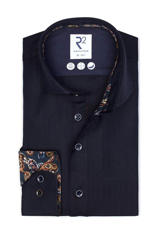 Camicia a maniche lunghe con colletto tagliato R2 blu navy