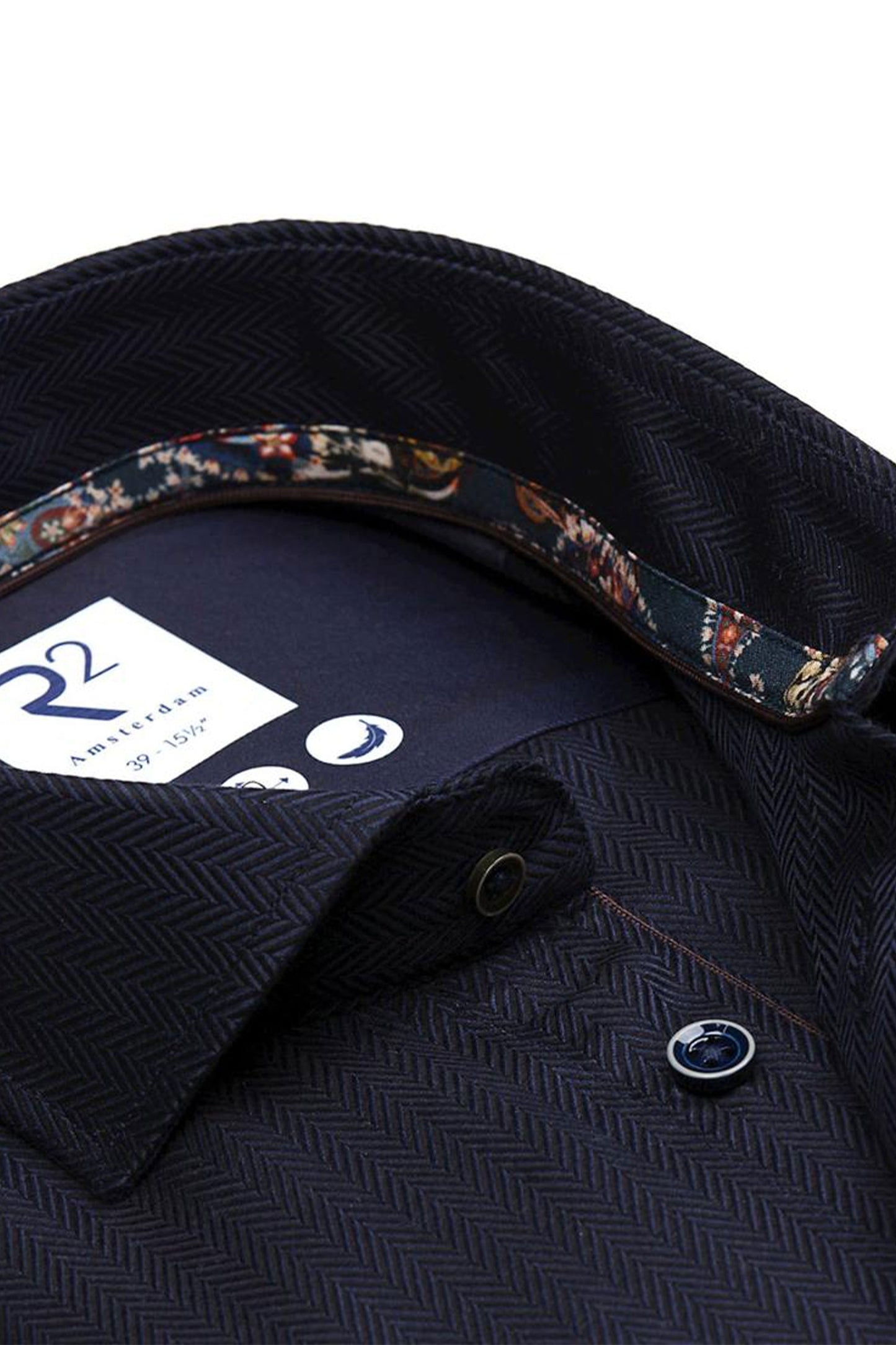 Camicia a maniche lunghe con colletto tagliato R2 blu navy