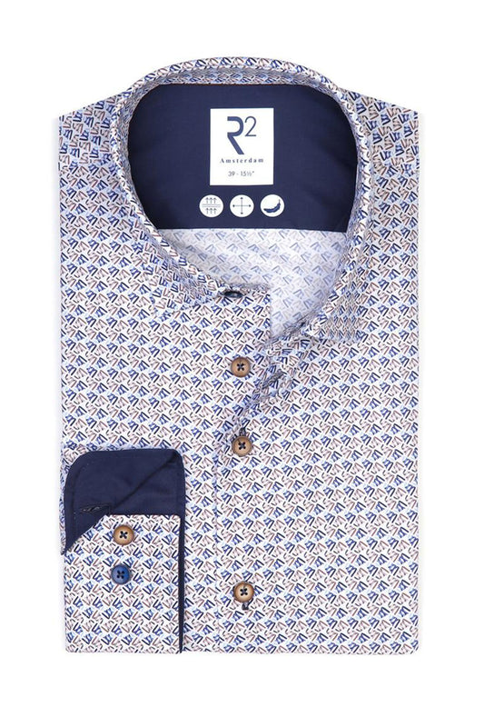 R2 Patterned Long Sleeved Shirt Blue