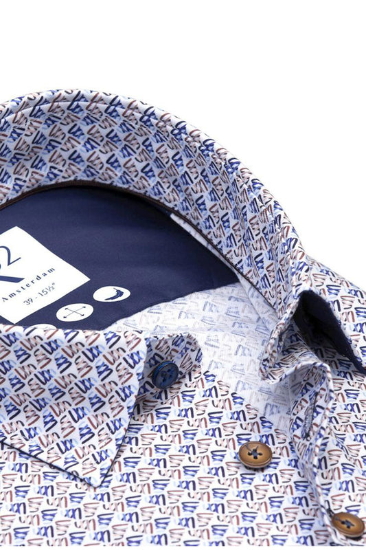 R2 Patterned Long Sleeved Shirt Blue