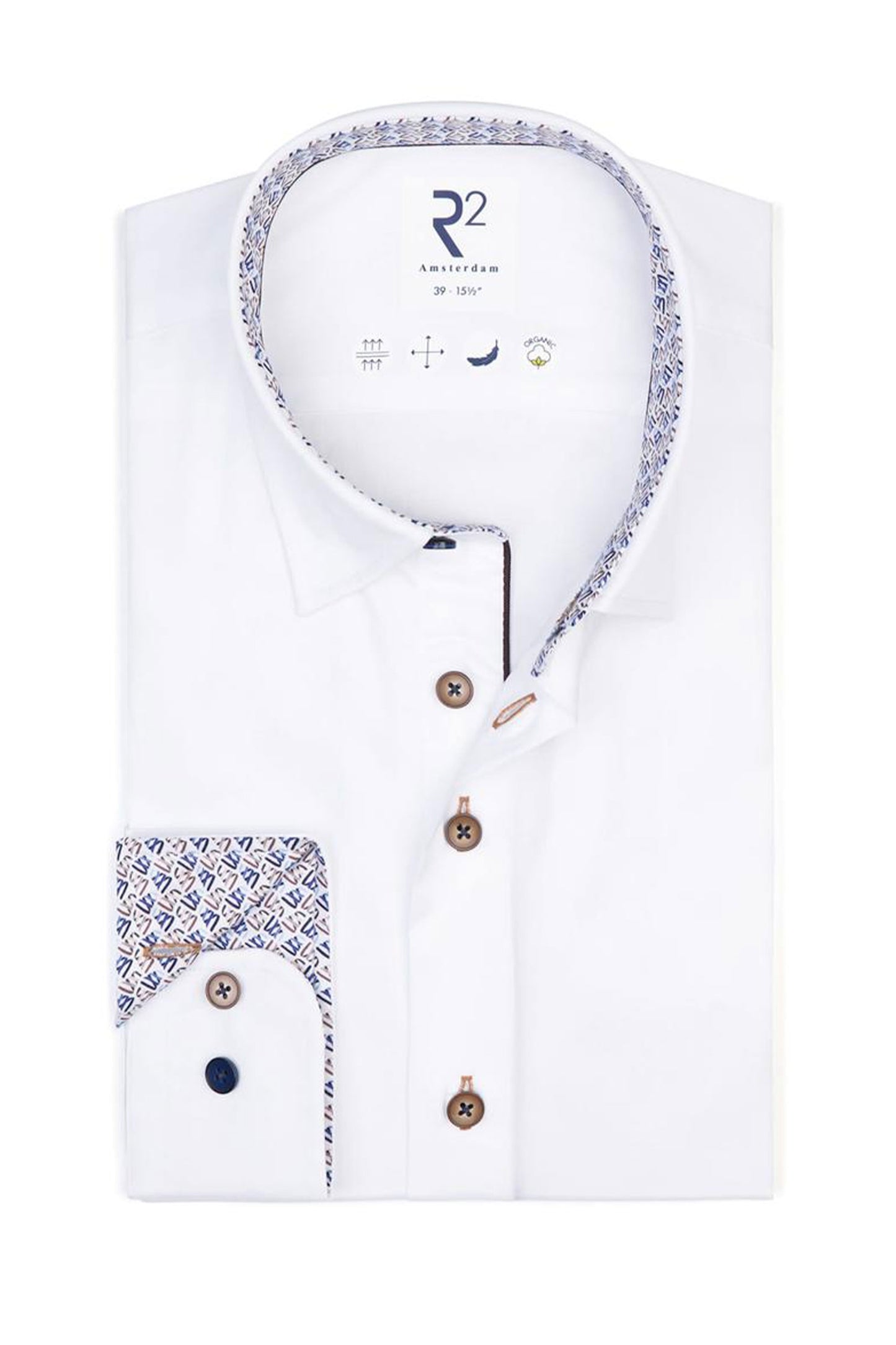 R2 Hidden Button Down Collar Long Sleeved Shirt White