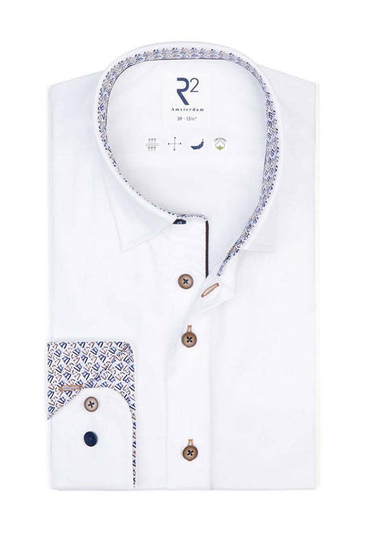 R2 Hidden Button Down Collar Long Sleeved Shirt White