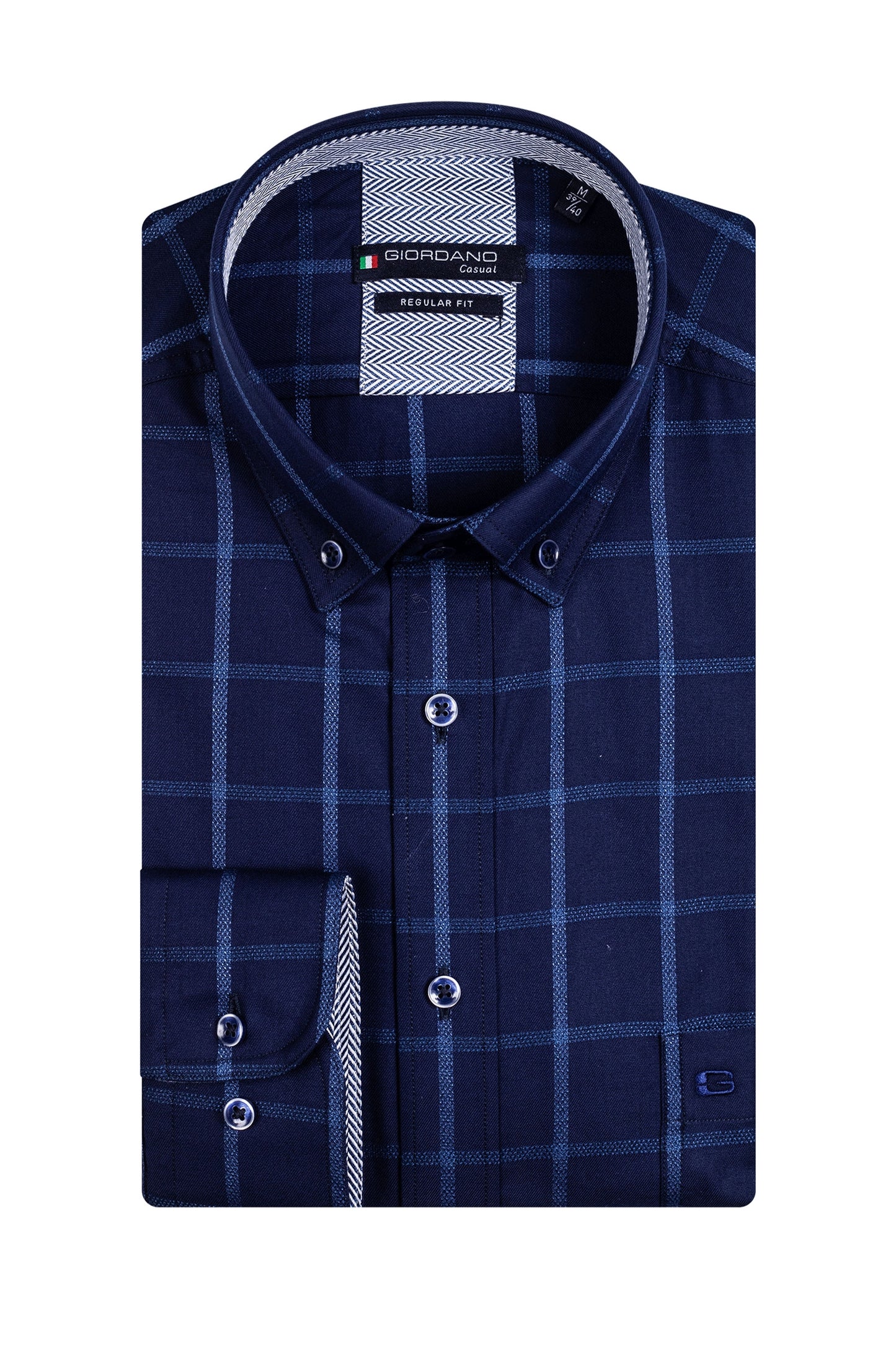 Camicia a maniche lunghe Giordano blu navy a quadri