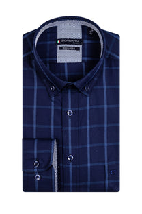 Giordano Long Sleeved Shirt Navy Window Pane Check Giordano