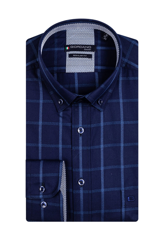 Giordano Long Sleeved Shirt Navy Window Pane Check