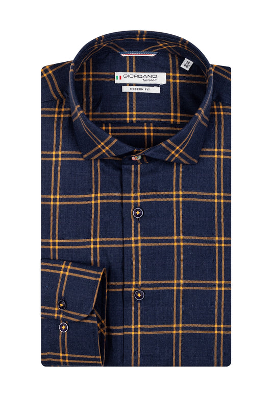 Giordano Long Sleeved Shirt Navy/Yellow Check