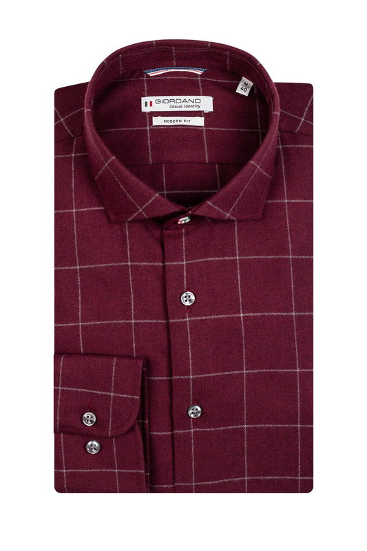Giordano Long Sleeved Shirt Burgundy Window Pane Check