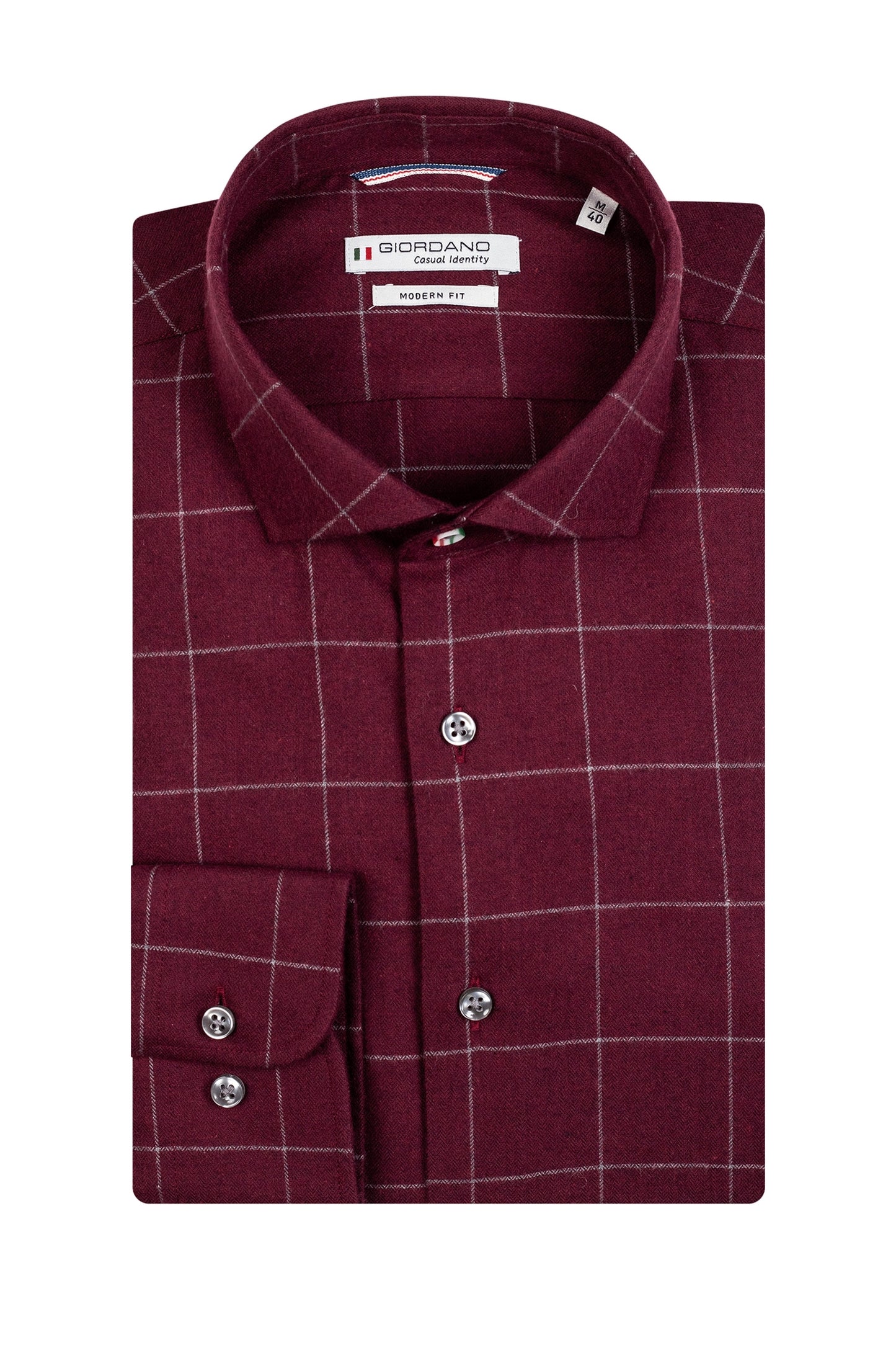 Giordano Long Sleeved Shirt Burgundy Window Pane Check