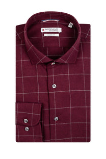 Giordano Long Sleeved Shirt Burgundy Window Pane Check Giordano