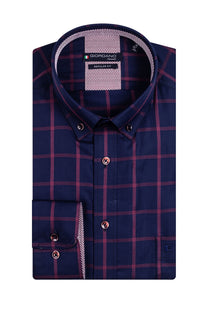 Giordano Long Sleeved Shirt Fuschia Check Giordano