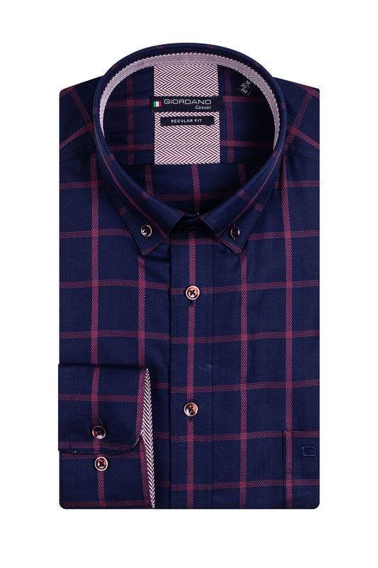Giordano Long Sleeved Shirt Fuschia Check