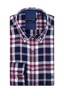 Giordano Ivy Long Sleeved Shirt Blue Burgundy Check Giordano